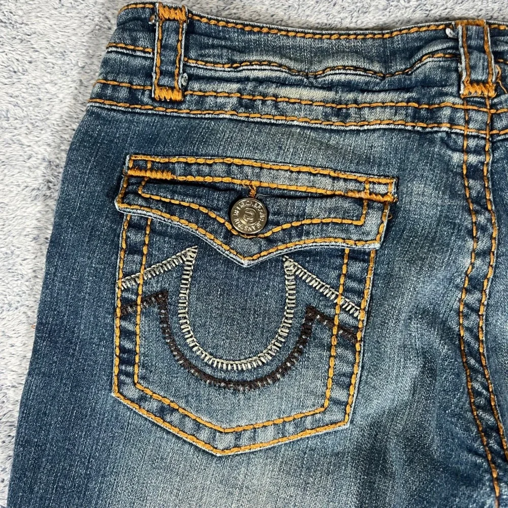 True Religion Joey Big T Flare Jeans‎ Medium Wash Blue Denim Size 34